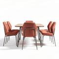 Dining table set with six upholstered chairs in rust color dimensions 180 x 90 x 75cm