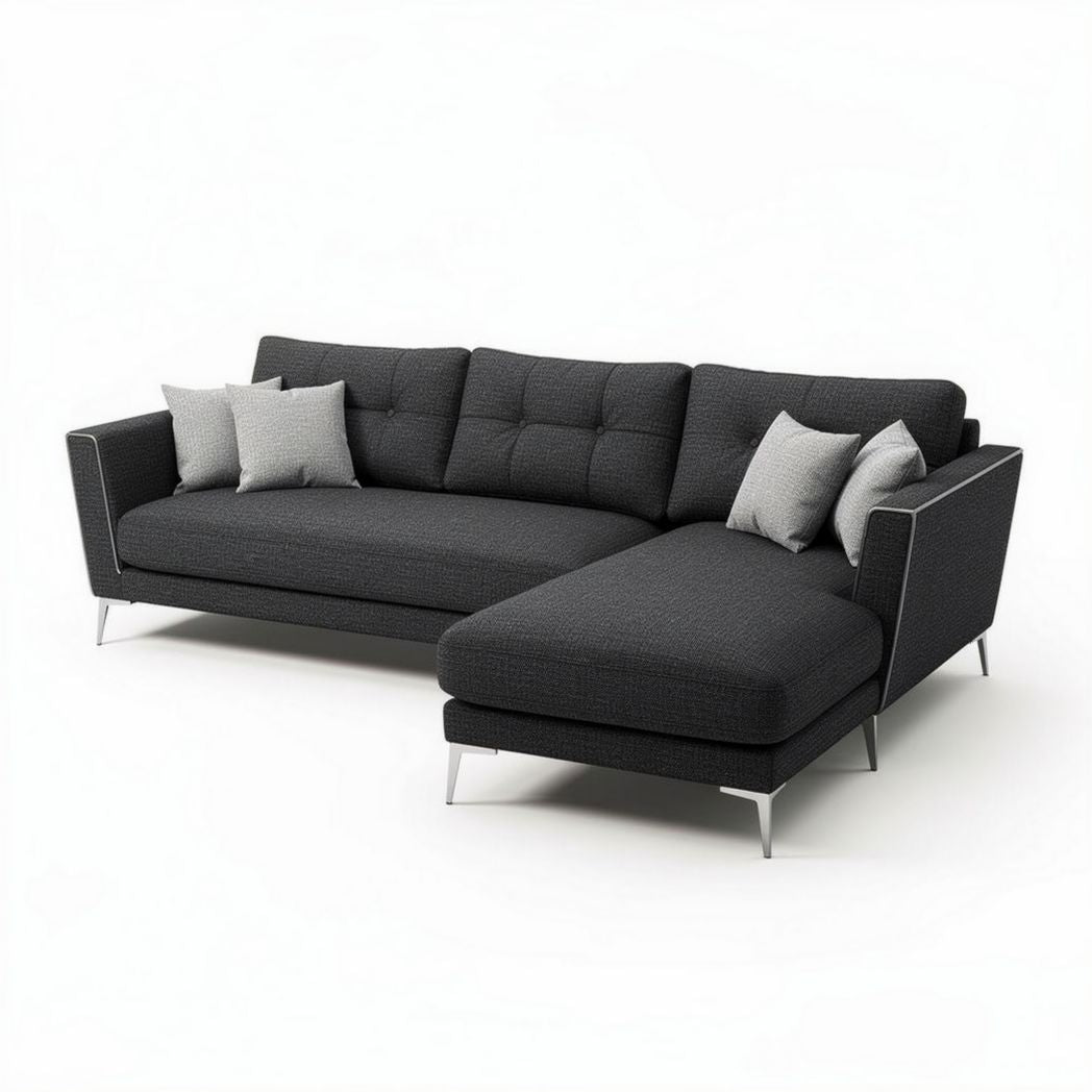 Sectional sofa with chaise lounge in dark gray fabric 240 x 90 x 85cm