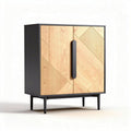 Wooden sideboard cabinet with geometric design and black metal frame 80 x 40 x 85cm