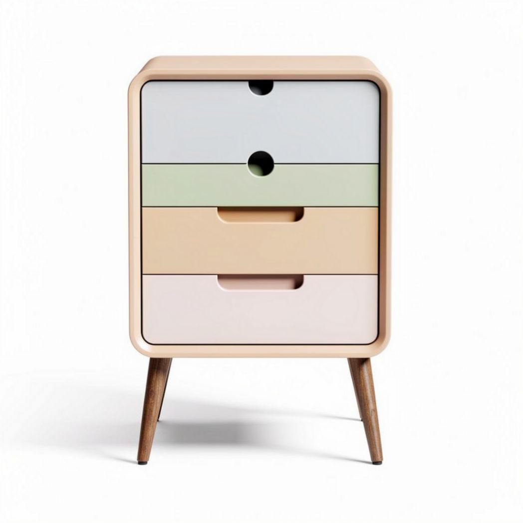 Colorful wooden nightstand with four drawers for bedroom storage 40 x 30 x 60cm