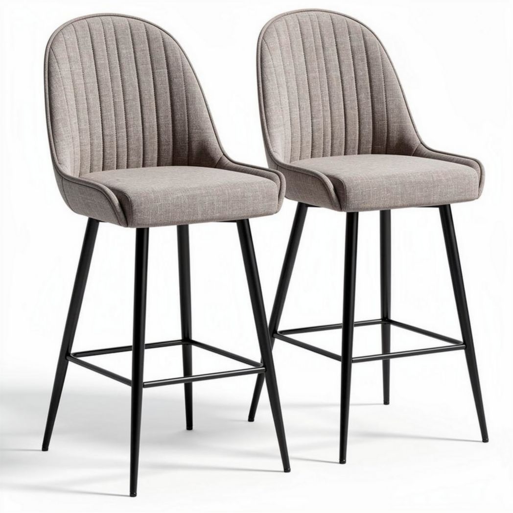 Bar stool set with upholstered seat and metal frame in gray 50 x 45 x 110cm