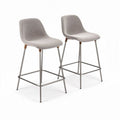 Gray fabric bar stools with metal frame and wooden accents set of two