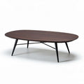 Oval coffee table with dark walnut finish and black metal legs 150 x 90 x 45cm