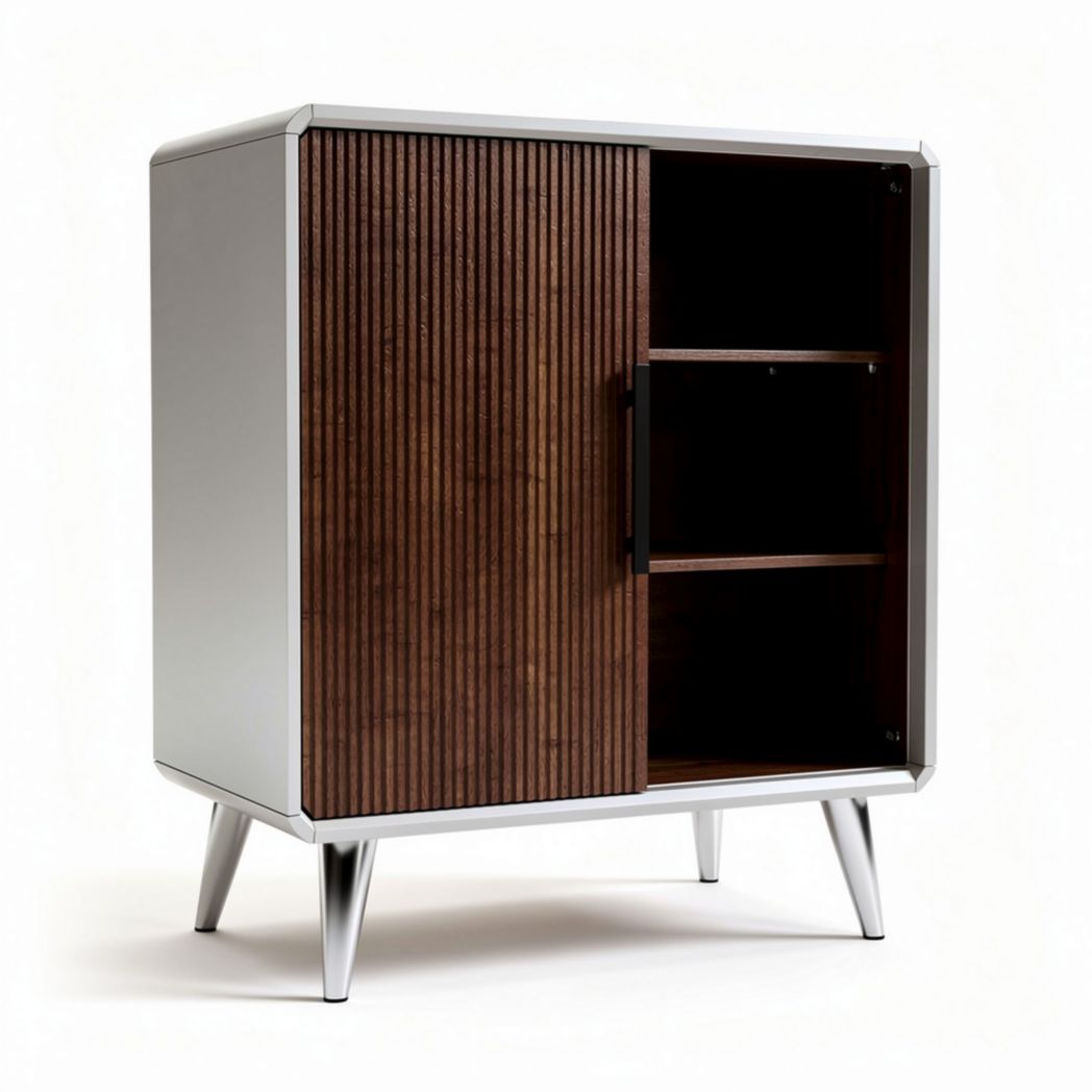 Wood and metal storage cabinet with sliding doors dimensions 60 x 40 x 80cm