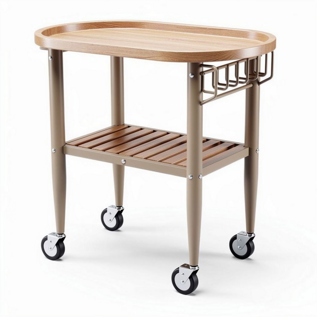 Wooden serving cart with metal frame and wheels 80 x 40 x 80cm